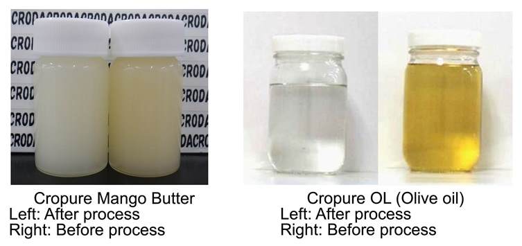  Croda的超精炼工艺的视觉表现，以改善高纯度天然油的外观